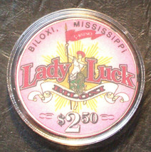 (1) $2.50 Lady Luck Casino Chip - 1993 - Biloxi, Mississippi - $14.95