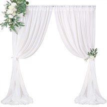 White Backdrop Curtains 2 Panels 5Ft X 8Ft Sheer Chiffon Backdrop Curtain Drapes - £26.33 GBP
