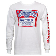 Budweiser Beer Label Men's White Long Sleeve Shirt White - $34.99+