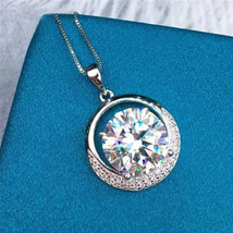 3Ct Round Cut Simulated Moissanite Round Pendant 14k White Gold Plated 18&quot; Chain - £39.45 GBP
