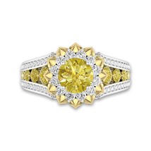 Sunflower Engagement Ring in Gold With Yellow Citrine Studded  Vintage Rings - £107.65 GBP