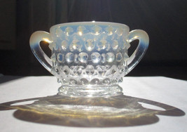 1940&#39;s Hobnail Moonstone Sugar Bowl Opalescent and Clear Glass Anchor Hocking - £9.08 GBP