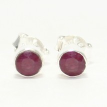 925 Sterling Silver Natural Ruby Earrings Handmade Jewelry Minimalist Jewelry - £29.38 GBP