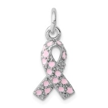 Sterling Silver Enameled Pink Ribbon Charm Pendant Jewerly 21mm x 10mm - £21.20 GBP