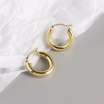 14k Yellow Gold over Silver High Polish Tube Hoop Earrings 20mm Small Hoops - £31.03 GBP