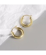 14k Yellow Gold over Silver High Polish Tube Hoop Earrings 20mm Small Hoops - $38.61
