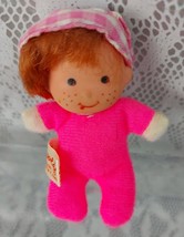 Fun World Doll Pink Matchpack Pocket Red Hair Beanie Bean Bag 3" Vintage 1980s - $9.95