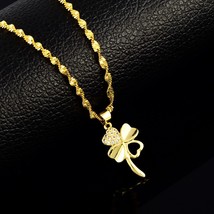 24K Gold Water Wave Chain Necklaces For Women Gold Color Four-Leaf Clover Pendan - £13.62 GBP