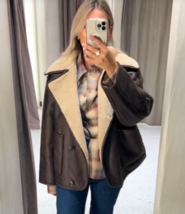 ZARA BNWT 2024. BROWN CHOCOLATE ECRU DOUBLE FACED JACKET SHEARLING. 3548... - $161.14