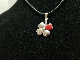 Red Four Leaf Clover - Stainless Steel Charm Pendant On Waxed Cord    Z16 - £3.98 GBP