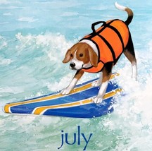 Beagle Surfing July Dog Days Poster Calendar 14 x 11&quot; Art Erica Leigh DW... - £22.42 GBP