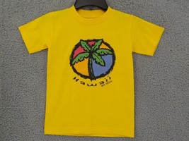 YOUTH YELLOW T-SHIRT SZ S (6-8) BRIGHT PALM TREE N CIRCLE HAWAII WIS DEL... - $9.99