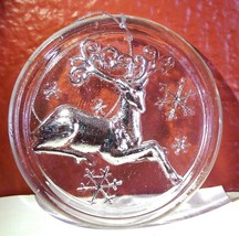 Silver Reindeer and Snowflakes Glass Hanging Christmas Tree Ornament Vin... - $16.78