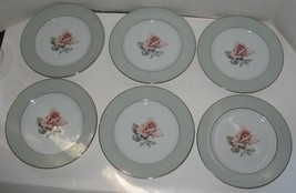 6 Vintage Halsey Fine China of Japan Damask Rose 7 1/2&quot; Salad or Dessert Plates - £30.37 GBP