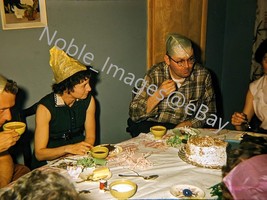 1955 Men Women Birthday Party Funny Hats Red-Border Kodachrome 35mm Slide - £4.29 GBP