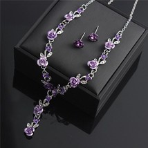 Red Rose Flower  jewelry sets Choker Necklace Jewelry Set Earrings Bridal Jewelr - £18.57 GBP