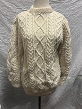 Handmade Wool TurtleNeck Knitted Sweater, Cream Colored, Made in Ireland - £39.47 GBP