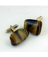 50s Chunky Tiger Eye Stones Handsome Goldtone Cufflinks - $30.95