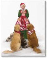 Joyful Mrs. Claus &amp; Dogs Holiday Christmas Illustration, Design By Kamdo... - $100.99