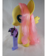 My Little Pony Yellow FlutterShy Pegasus Figure 8&quot; plus purple pez dispe... - £15.89 GBP