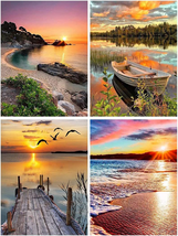 LWZAYS 4 Pack Cross Stitch Kits-Stamped Cross Stitch Kits for Adults Landscape - £20.56 GBP