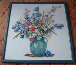 Handmade BIG Cross Stitching Cross-Stitch Picture Wooden Frame 13x13in. ... - £173.33 GBP