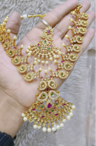 Indian Gold Plated Bollywood Style Choker Necklace Earrings CZ AD Jewelry Set - £74.26 GBP