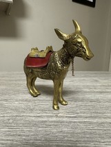 Brass Donkey Burro Mule With Saddle 5” Figurine Statue Vintage - £17.29 GBP