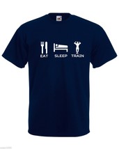 Mens T-Shirt Quote Eat Sleep Train, Bodybuilder Fitness TShirt, Sport Fans - £18.59 GBP