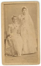 Antique CDV Circa 1870s Two Beautiful Women in Stunning White Victorian Dresses - £12.58 GBP