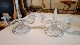 Pair Of Vintage Crystal Art Deco 2 Candle Holder Swirl Design Base, Twisted Desi - £38.36 GBP