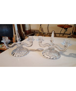 Pair Of Vintage Crystal Art Deco 2 Candle Holder Swirl Design Base, Twis... - $65.20 CAD