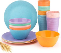 Dinnerware Set For 6 Modern Dishes Plates Bowls Cups Tumbler Multicolor ... - £29.13 GBP