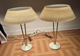 Vintage Table Lamp Pair W Shades Mid Century Modern Light White Set Lightolier - £708.21 GBP