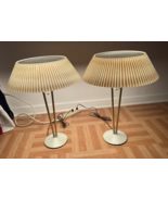 Vintage TABLE LAMP PAIR w Shades mid century modern light white set LIGH... - £703.64 GBP