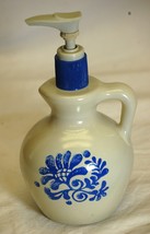 Avon Jug Pump Soap Dispenser Blue Folk Art Glass Bottle - £11.86 GBP