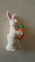 000 3.5&quot; White Easter Bunny Figurine Holding A Large Carrot- Easter Ceramic - £7.83 GBP