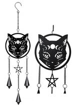 Phases of The Moon Celestial Black Cat Pentagram Wall Hanging Decoration... - $34.88 CAD