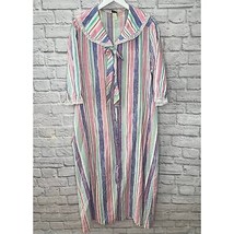 Vintage Improved Living Striped Robe House Coat Size L Ruffle Lace Butto... - $34.60