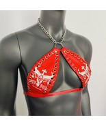 Gothic Bull Head Pattern Red Vinyl Vampira Cross Top Bra - $56.00