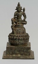 Antique Java Style Majapahit Seated Bronze Devi Tara Statue - 17cm/7&quot; - $738.57