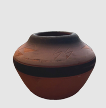 Pottery Handmade Clay  Bowl w/Glazed Inside and Signed by Artist 4&quot; tall Unique - £20.09 GBP