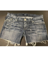 Rock &amp; Republic Jean Shorts Womens Sz 29 Medium Wash Mid Rise Frayed Hem - £12.28 GBP