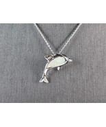 Womens Sterling Silver Opal Dolphin Pendant Necklace 4.3g E3657 - €38,51 EUR