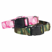 Camo Dog Collars Two Tone Pink or Green Camouflage Adjustable Nylon Choose Size - £9.39 GBP+