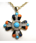 Post 1990 Signed Kenneth Lane Faux Turquoise and Multi Cabochon Pendant ... - £183.47 GBP