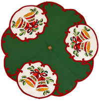 Vintage Christmas Tree Skirt Jingle Bells Felt Applique Sequin MCM 40&quot; R... - £34.86 GBP