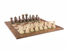 Luxury Handmade Chess Set, Wooden Chessmen EMBASSY 4,25&quot; + BURL Oak chess Board - £165.38 GBP