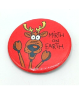 Vintage Hallmark Christmas Pinback Button &quot;Mirth On Earth&quot; Reindeer - £10.11 GBP