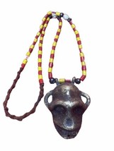 Naga Headhunter Vintage Beaded Warrior Necklace With Bronze Monkey Head - £47.19 GBP